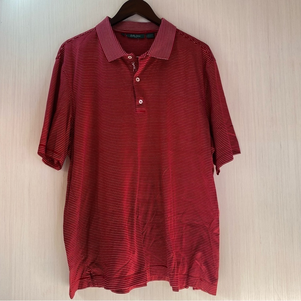 Bobby Jones Collection Men’s 100%Cotton Dark Red Striped Polo Shirt Size XL